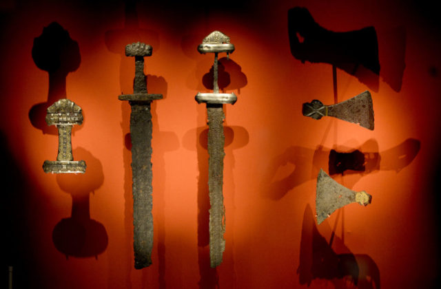 Viking swords on display at the British Museum